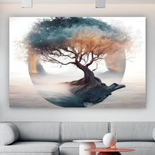 Lade das Bild in den Galerie-Viewer, Aluminiumbild gebürstet Surrealer Baum im Nebel Querformat
