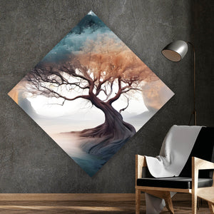 Poster Surrealer Baum im Nebel Raute