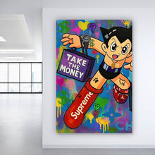 Lade das Bild in den Galerie-Viewer, Aluminiumbild gebürstet Take the Money and Run Hochformat

