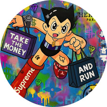 Lade das Bild in den Galerie-Viewer, Aluminiumbild gebürstet Take the Money and Run Kreis
