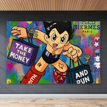 Lade das Bild in den Galerie-Viewer, Aluminiumbild gebürstet Take the Money and Run Querformat
