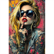 Lade das Bild in den Galerie-Viewer, Acrylglasbild Tattoo Girl vor Graffiti Wand Hochformat
