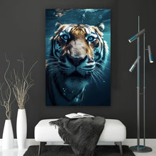 Lade das Bild in den Galerie-Viewer, Leinwandbild Tauchender Tiger Digital Art Hochformat
