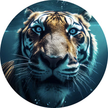 Lade das Bild in den Galerie-Viewer, Aluminiumbild gebürstet Tauchender Tiger Digital Art Kreis
