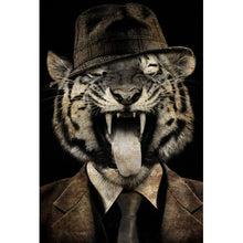 Lade das Bild in den Galerie-Viewer, Spannrahmenbild Tiger im Anzug Hochformat
