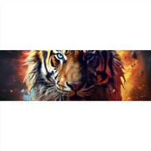 Lade das Bild in den Galerie-Viewer, Acrylglasbild Tiger Portrait mit dynamischen Hintergrund Panorama
