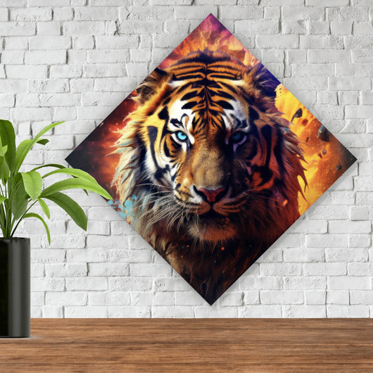 Aluminiumbild Tiger Portrait mit dynamischen Hintergrund Raute
