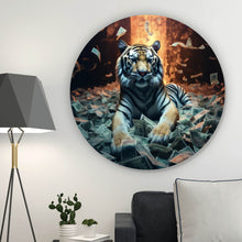 Lade das Bild in den Galerie-Viewer, Aluminiumbild Tiger schwimmt in Geldscheinen Kreis
