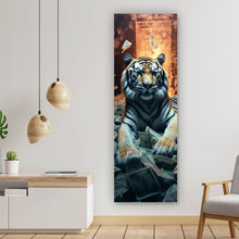 Lade das Bild in den Galerie-Viewer, Poster Tiger schwimmt in Geldscheinen Panorama Hoch
