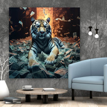 Lade das Bild in den Galerie-Viewer, Aluminiumbild Tiger schwimmt in Geldscheinen Quadrat
