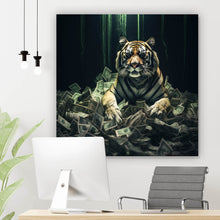 Lade das Bild in den Galerie-Viewer, Aluminiumbild Tiger thront auf Geldscheinen Quadrat
