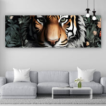 Lade das Bild in den Galerie-Viewer, Acrylglasbild Tigerkopf in exotischen Pflanzen Panorama
