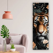 Lade das Bild in den Galerie-Viewer, Acrylglasbild Tigerkopf in exotischen Pflanzen Panorama Hoch
