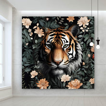 Lade das Bild in den Galerie-Viewer, Acrylglasbild Tigerkopf in exotischen Pflanzen Quadrat
