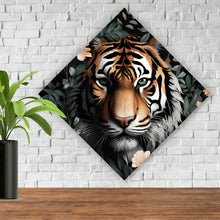 Lade das Bild in den Galerie-Viewer, Acrylglasbild Tigerkopf in exotischen Pflanzen Raute
