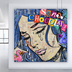 Aluminiumbild Tränen Frau Send Chocolate Quadrat