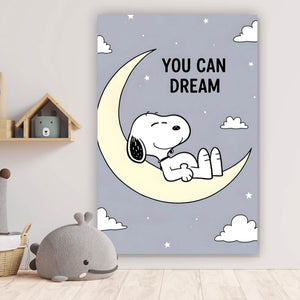 Spannrahmenbild Traumhafter niedlicher Hund mit inspirierendem Spruch Hochformat