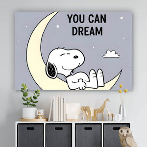 Acrylglasbild Traumhafter niedlicher Hund mit inspirierendem Spruch Querformat