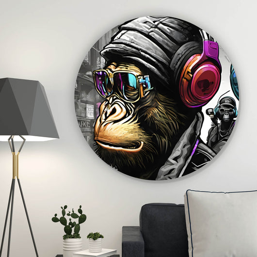 Aluminiumbild gebürstet Affenportrait im Street Style Kreis