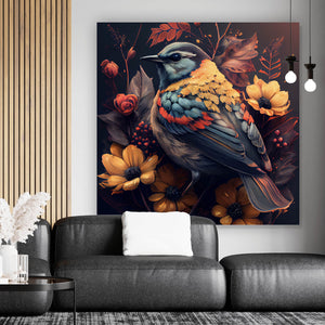 Poster Tropischer Vogel mit Blumen Modern Art No. 2 Quadrat