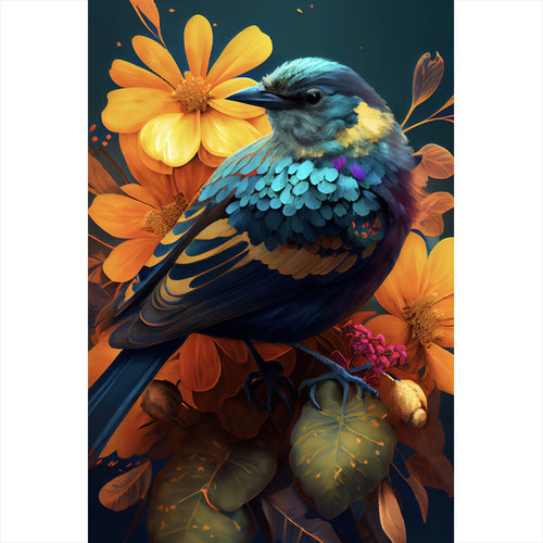 Spannrahmenbild Tropischer Vogel mit Blumen Modern Art No. 3 Hochformat