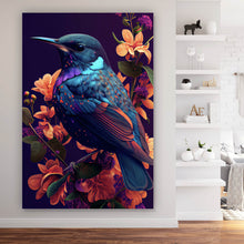 Lade das Bild in den Galerie-Viewer, Spannrahmenbild Tropischer Vogel mit Blumen Modern Art No. 4 Hochformat
