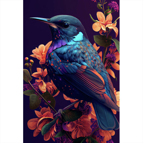 Acrylglasbild Tropischer Vogel mit Blumen Modern Art No. 4 Hochformat
