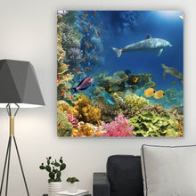 Lade das Bild in den Galerie-Viewer, Acrylglasbild Unterwasserwelt voller bunter Fische und Korallen Quadrat
