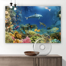 Lade das Bild in den Galerie-Viewer, Acrylglasbild Unterwasserwelt voller bunter Fische und Korallen Querformat
