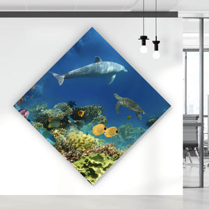 Poster Unterwasserwelt voller bunter Fische und Korallen Raute