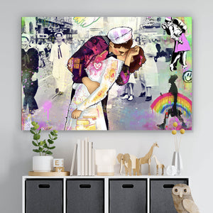 Poster Verliebtes Paar im bunten Pop Art Stil Querformat