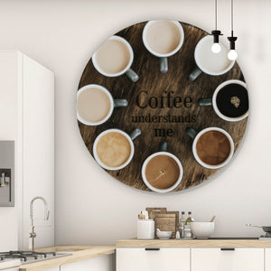 Aluminiumbild Verschiedene Kaffeesorten auf einem Tablett serviert Kreis