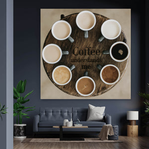 Leinwandbild Verschiedene Kaffeesorten auf einem Tablett serviert Quadrat