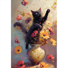 Lade das Bild in den Galerie-Viewer, Poster Verspielte Katze zwischen Blumen Hochformat
