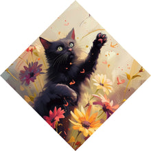 Lade das Bild in den Galerie-Viewer, Leinwandbild Verspielte Katze zwischen Blumen Raute
