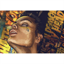 Lade das Bild in den Galerie-Viewer, Leinwandbild Verträumtes Porträt in Graffiti Kunst Querformat

