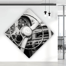 Lade das Bild in den Galerie-Viewer, Spannrahmenbild Vintage Auto Lenkrad Retro Look Raute
