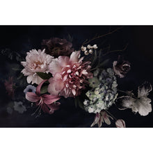 Lade das Bild in den Galerie-Viewer, Aluminiumbild gebürstet Vintage Blumen auf schwarzem Hintergrund Querformat
