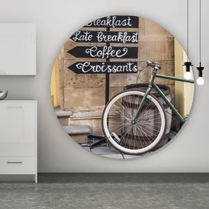 Aluminiumbild Vintage Fahrrad Breakfast Kreis