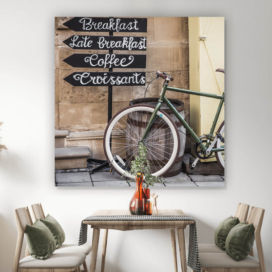 fahrradrahmen alu gebürstet Aluminiumbild gebürstet Vintage Fahrrad Breakfast im Quadrat, Aufhängefertig & Versandkostenfrei – Wandguru