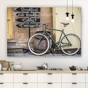 Aluminiumbild Vintage Fahrrad Breakfast Querformat