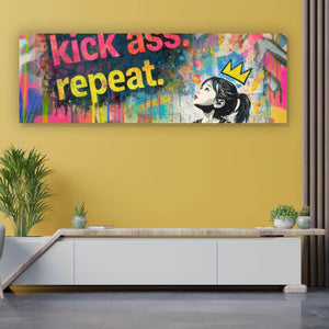 Aluminiumbild Wake up kick ass repeat Pop Art Panorama