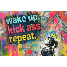 Lade das Bild in den Galerie-Viewer, Leinwandbild Wake up kick ass repeat Pop Art Querformat
