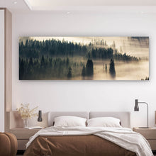 Lade das Bild in den Galerie-Viewer, Aluminiumbild gebürstet Wald im Nebel Panorama
