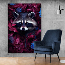 Lade das Bild in den Galerie-Viewer, Spannrahmenbild Waschbär zwischen Blättern Hochformat
