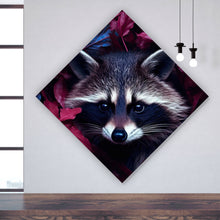 Lade das Bild in den Galerie-Viewer, Spannrahmenbild Waschbär zwischen Blättern Raute
