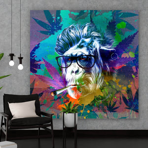 Spannrahmenbild Weed Monkey Modern Art Quadrat