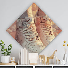 Lade das Bild in den Galerie-Viewer, Leinwandbild Weiße Sneaker schweben über Wolken und Rosenblättern Raute
