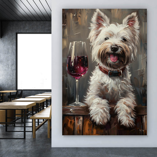 Poster Weißer Terrier mit Weinglas Hochformat