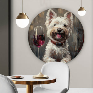 Aluminiumbild Weißer Terrier mit Weinglas Kreis